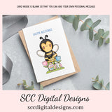 Our printable Easter greeting cards designs are ready for you to download, print, and add your unique message. Our whimsical Easter Bee has tulips, colored eggs, and spring flowers is a Printable Easter Card, with Easter Blessing Bear, Whimsical Art, Print at Home Cards, DIY Gift Card, Blank Card PDF, DIY Gift for Her, Easter Cards, Easter Printables, Instant Download, Blank Cards Download