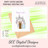 Our printable Easter greeting cards designs are ready for you to download, print, and add your unique message. Our whimsical unicorn has a chocolate bunny and colored eggs, is a Printable Easter Card, with Easter Blessing Bear, Whimsical Art, Print at Home Cards, DIY Gift Card, Blank Card PDF, DIY Gift for Her, Easter Cards, Easter Printables, Instant Download, Blank Cards Download