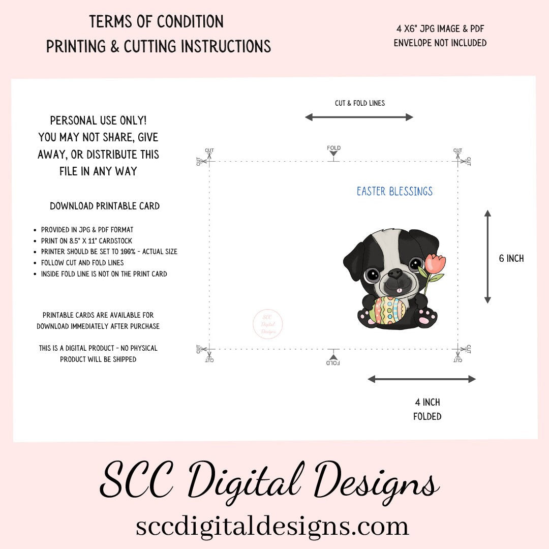 Our printable Easter greeting cards designs are ready for you to download, print, and add your unique message. Our whimsical Easter Pug has colored eggs, and tulips, is a Printable Easter Card, with Easter Blessing Bear, Whimsical Art, Print at Home Cards, DIY Gift Card, Blank Card PDF, DIY Gift for Her, Easter Cards, Easter Printables, Instant Download, Blank Cards Download