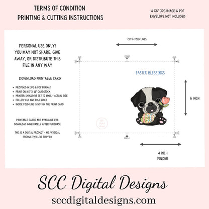 Our printable Easter greeting cards designs are ready for you to download, print, and add your unique message. Our whimsical Easter Pug has colored eggs, and tulips, is a Printable Easter Card, with Easter Blessing Bear, Whimsical Art, Print at Home Cards, DIY Gift Card, Blank Card PDF, DIY Gift for Her, Easter Cards, Easter Printables, Instant Download, Blank Cards Download