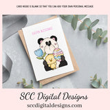 Our printable Easter greeting cards designs are ready for you to download, print, and add your unique message. Our whimsical panda bear has colored eggs, a tulip, and chick, is a Printable Easter Card, with Easter Blessing Panda Bear, Whimsical Art, Print at Home Cards, DIY Gift Card, Blank Card PDF, DIY Gift for Her, Easter Cards, Easter Printables, Instant Download, Blank Cards Download
