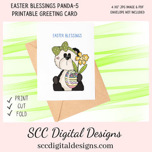 Our printable Easter greeting cards designs are ready for you to download, print, and add your unique message. Our whimsical panda bear has a colored eggs, and spring flower is a Printable Easter Card, with Easter Blessings Panda Bear, Whimsical Art, Print at Home Cards, DIY Gift Card, Blank Card PDF, DIY Gift for Her, Easter Cards, Easter Printables, Instant Download, Blank Cards Download