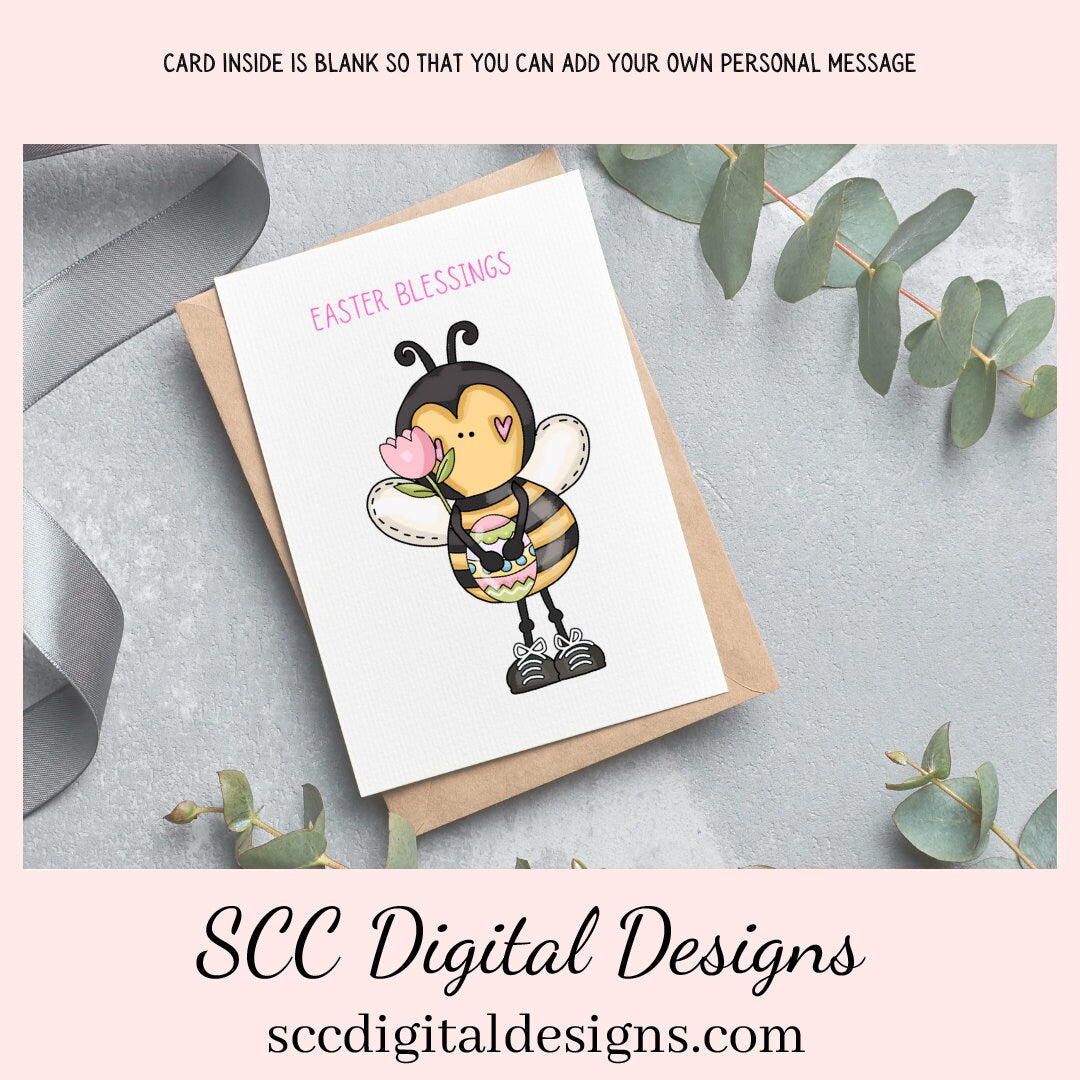Our printable Easter greeting cards designs are ready for you to download, print, and add your unique message. Our whimsical bumble bee has a colored eggs, and tulip is a Printable Easter Card, with Easter Blessings Bumble Bee, Whimsical Art, Print at Home Cards, DIY Gift Card, Blank Card PDF, DIY Gift for Her, Easter Cards, Easter Printables, Instant Download, Blank Cards Download