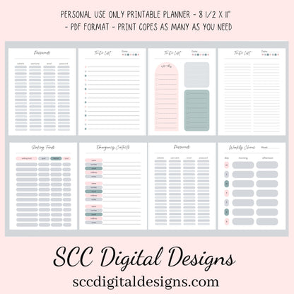 Boho Modern, Printable Calendar, Daily Schedule, Weekly, Monthly, Self Care, Gratitude Journal, Goal Setting, Habit Tracker, Meal Planner  Our boho modern printable planner has hues of pink and blue which is easy on the eyes. We have included several styles of daily, weekly and monthly planner pages. Just pick your style and mix or match.