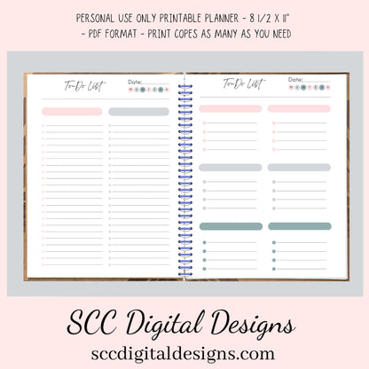 Boho Modern, Printable Calendar, Daily Schedule, Weekly, Monthly, Self Care, Gratitude Journal, Goal Setting, Habit Tracker, Meal Planner  Our boho modern printable planner has hues of pink and blue which is easy on the eyes. We have included several styles of daily, weekly and monthly planner pages. Just pick your style and mix or match.