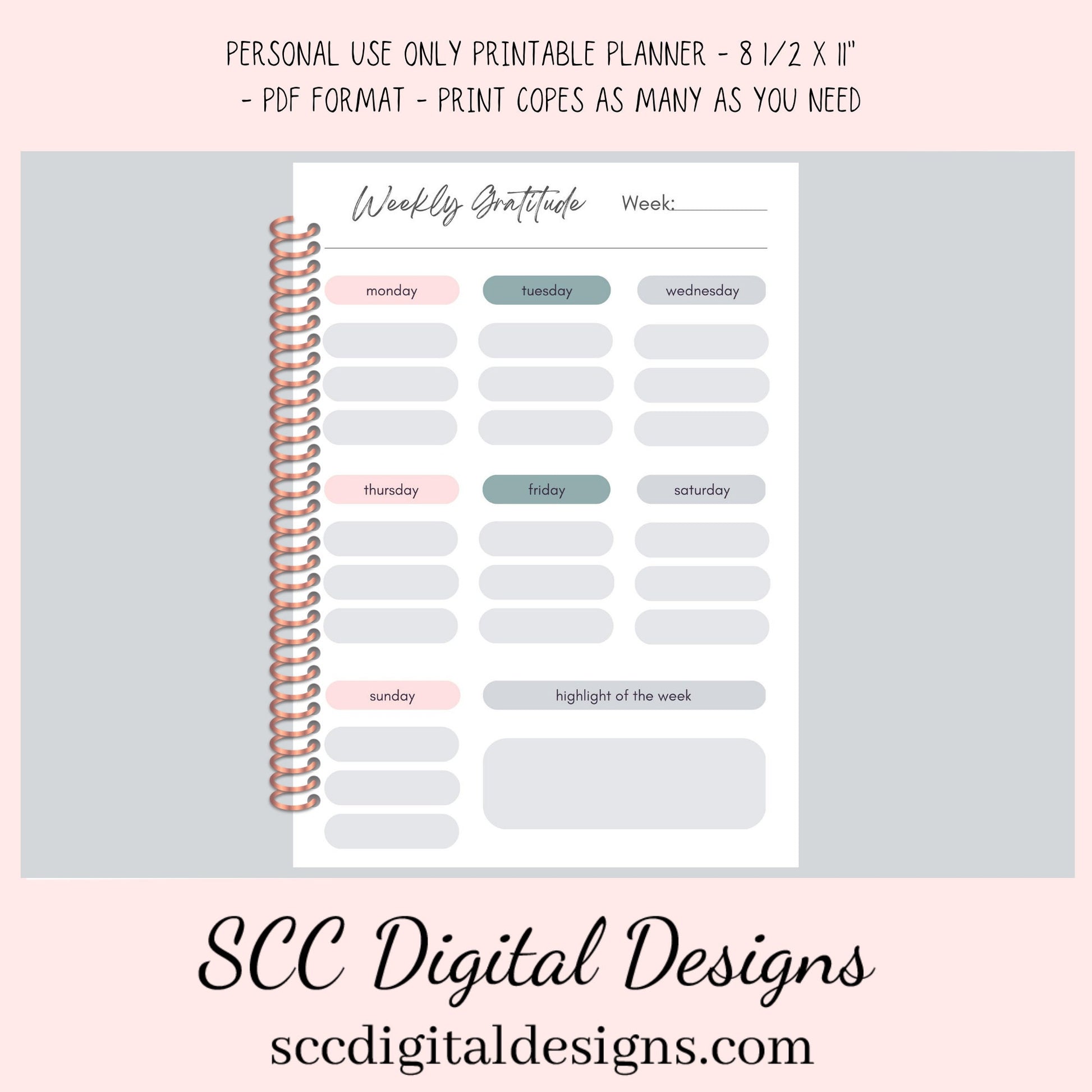 Boho Modern, Printable Calendar, Daily Schedule, Weekly, Monthly, Self Care, Gratitude Journal, Goal Setting, Habit Tracker, Meal Planner  Our boho modern printable planner has hues of pink and blue which is easy on the eyes. We have included several styles of daily, weekly and monthly planner pages. Just pick your style and mix or match.