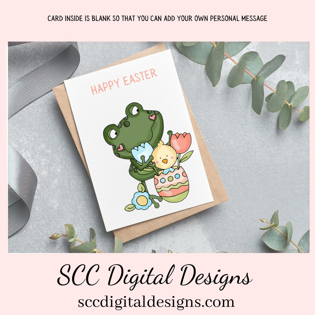 Our printable Easter greeting cards designs are ready for you to download, print, and add your unique message. Our whimsical funny frog has tulips, and a colored egg, is a Printable Easter Card, with Happy Easter. Whimsical Art, Print at Home Cards, DIY Gift Card, Blank Card PDF, DIY Gift for Her, Easter Cards, Easter Printables, Instant Download, Blank Cards Download