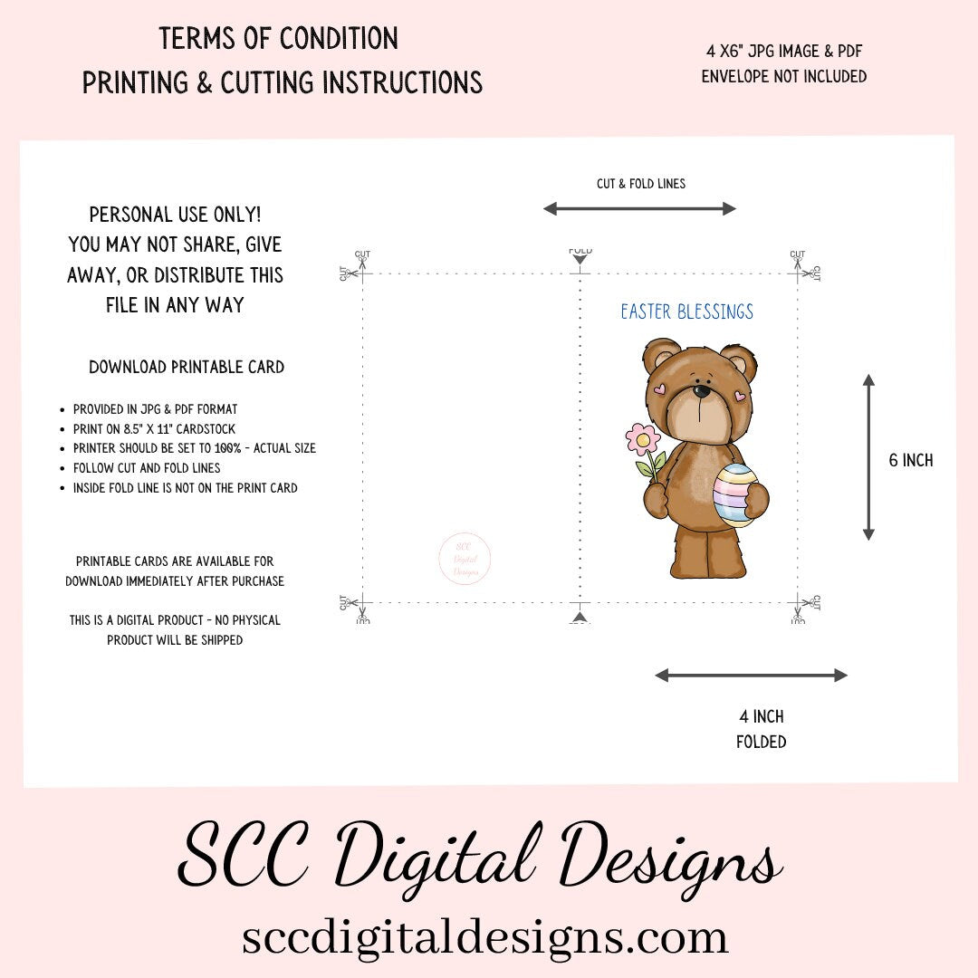 Our printable Easter greeting cards designs are ready for you to download, print, and add your unique message. Our whimsical Easter Bear has tulips, colored eggs, and spring flowers is a Printable Easter Card, with Easter Blessing Bear, Whimsical Art, Print at Home Cards, DIY Gift Card, Blank Card PDF, DIY Gift for Her, Easter Cards, Easter Printables, Instant Download, Blank Cards Download