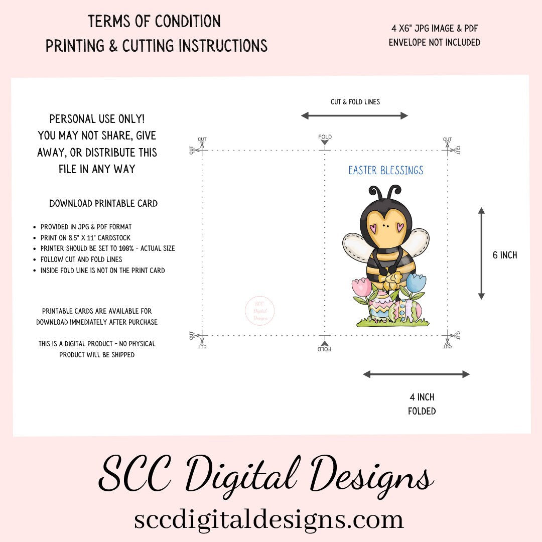 Our printable Easter greeting cards designs are ready for you to download, print, and add your unique message. Our whimsical Easter Bee has tulips, colored eggs, and spring flowers is a Printable Easter Card, with Easter Blessing Bear, Whimsical Art, Print at Home Cards, DIY Gift Card, Blank Card PDF, DIY Gift for Her, Easter Cards, Easter Printables, Instant Download, Blank Cards Download