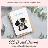 Our printable Easter greeting cards designs are ready for you to download, print, and add your unique message. Our whimsical Easter Pug has colored eggs, and tulips, is a Printable Easter Card, with Easter Blessing Bear, Whimsical Art, Print at Home Cards, DIY Gift Card, Blank Card PDF, DIY Gift for Her, Easter Cards, Easter Printables, Instant Download, Blank Cards Download