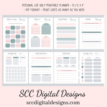 Boho Modern, Printable Calendar, Daily Schedule, Weekly, Monthly, Self Care, Gratitude Journal, Goal Setting, Habit Tracker, Meal Planner  Our boho modern printable planner has hues of pink and blue which is easy on the eyes. We have included several styles of daily, weekly and monthly planner pages. Just pick your style and mix or match.