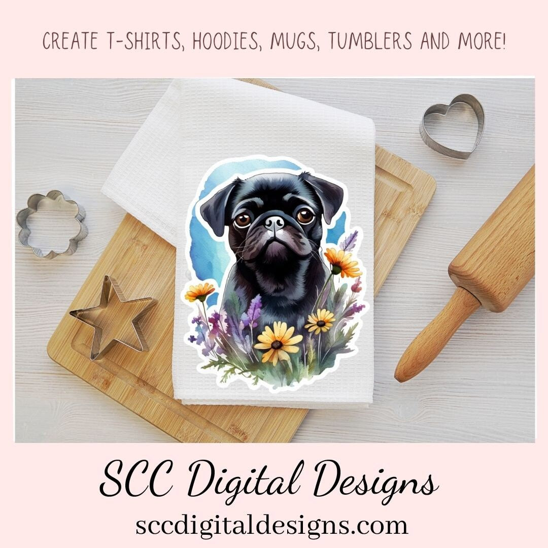 Adorable Pug Clipart for Printable Stickers, Digital Planners & Scrapbooking! Dog PNG Files for Sublimation for Kids Shirts for Tumblers