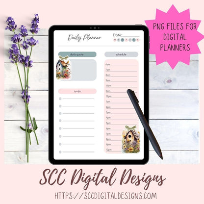 Floral Clipart Printable Stickers for Book, Birdhouse PNG Files for Sublimation for Tumblers, Digital Planners & Scrapbooking For Women