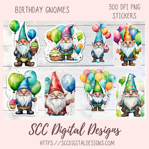 Birthday Gnome Clipart Printable Stickers for Digital Planners & Scrapbooking, Paper Planner Accessories for Women, DIY Gift for Her