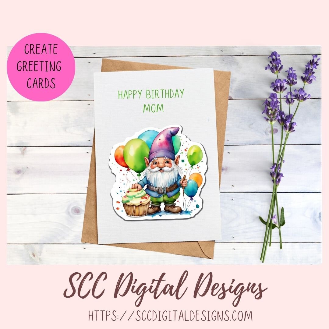 Birthday Gnome Clipart Printable Stickers for Digital Planners & Scrapbooking, Paper Planner Accessories for Women, DIY Gift for Her