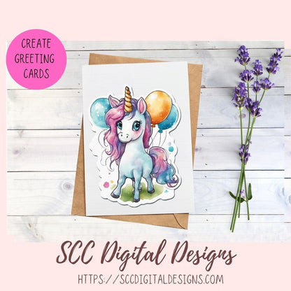 Birthday Unicorn Stickers for Digital Planners, Printable Planner Accessories for Scrapbooking & DIY Gift for Kids Sticker Book