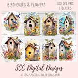 Floral Clipart Printable Stickers for Book, Birdhouse PNG Files for Sublimation for Tumblers, Digital Planners & Scrapbooking For Women