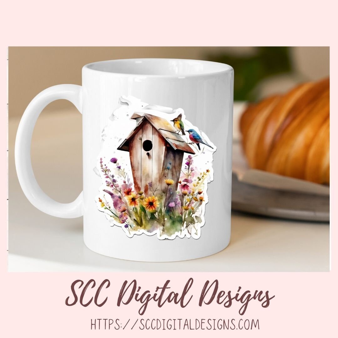 Floral Clipart Printable Stickers for Book, Birdhouse PNG Files for Sublimation for Tumblers, Digital Planners & Scrapbooking For Women