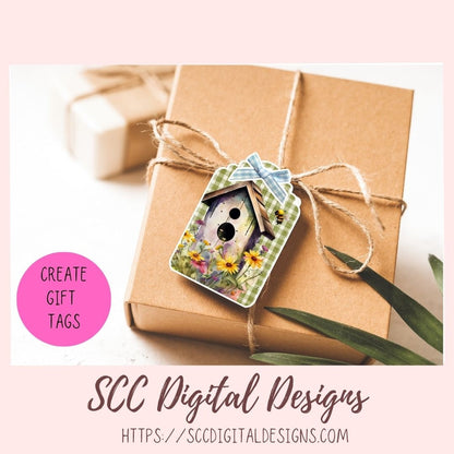 Floral Clipart Printable Stickers for Book, Birdhouse PNG Files for Sublimation for Tumblers, Digital Planners & Scrapbooking For Women