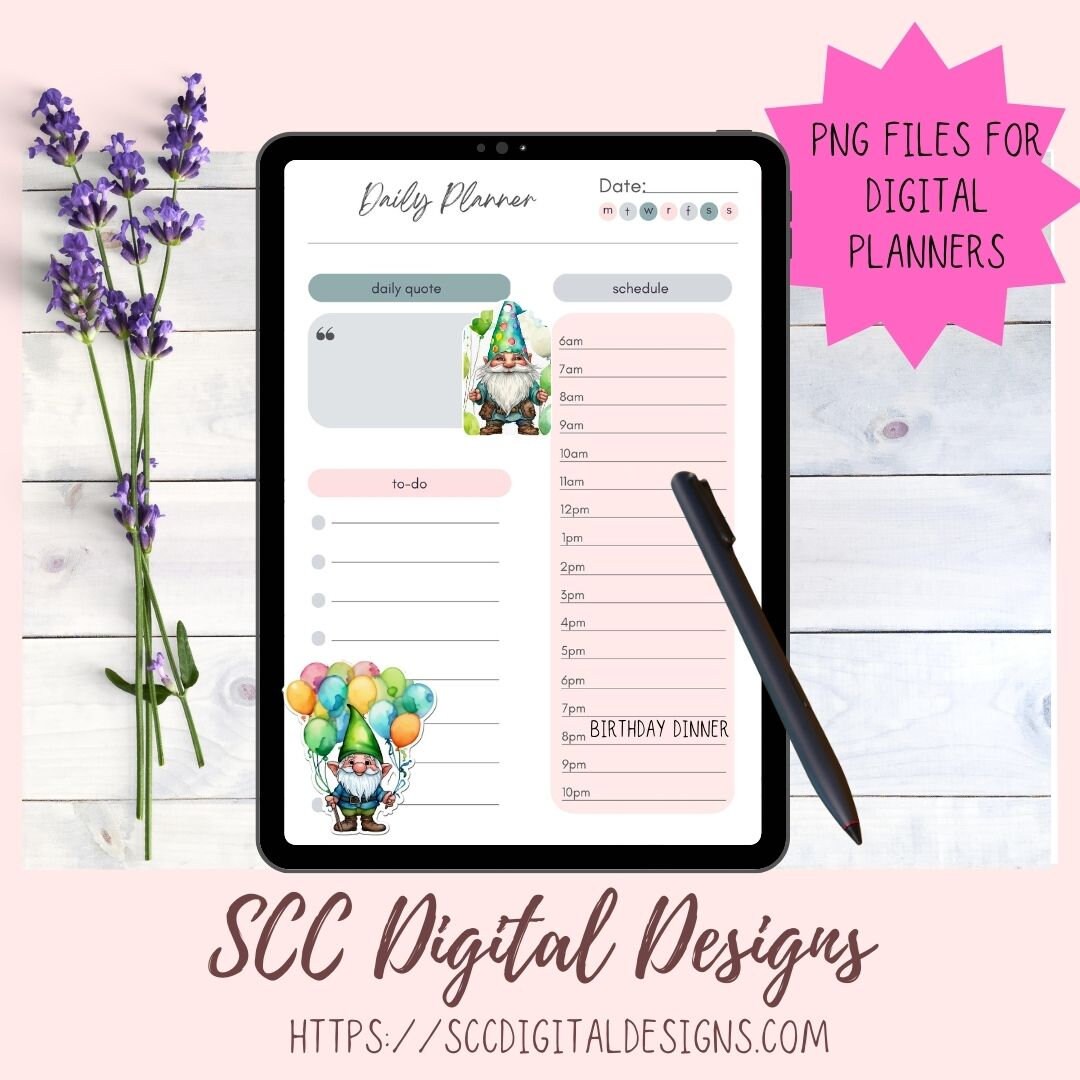 Birthday Gnome Clipart Printable Stickers for Digital Planners & Scrapbooking, Paper Planner Accessories for Women, DIY Gift for Her