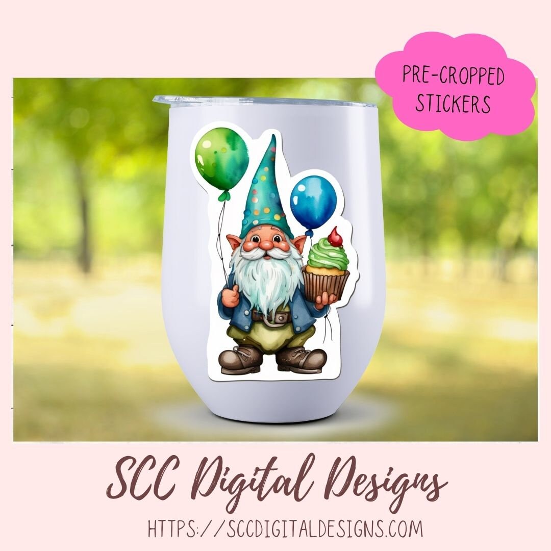 Birthday Gnome Clipart Printable Stickers for Digital Planners & Scrapbooking, Paper Planner Accessories for Women, DIY Gift for Her