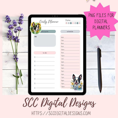 Boston Terrier Digital Stickers for Planners & Scrapbooking, Printable Pre-Cropped Stickers Paper Planner Accessories for the Dog Lover