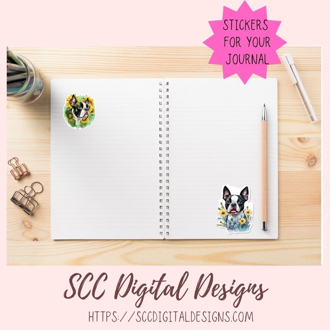 Boston Terrier Digital Stickers for Planners & Scrapbooking, Printable Pre-Cropped Stickers Paper Planner Accessories for the Dog Lover