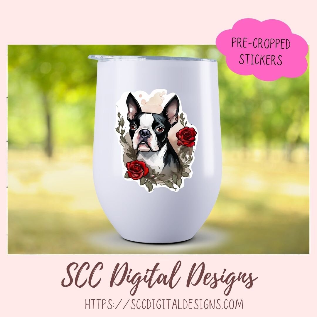Boston Terrier Digital Stickers for Planners & Scrapbooking, Printable Pre-Cropped Stickers Paper Planner Accessories for the Dog Lover