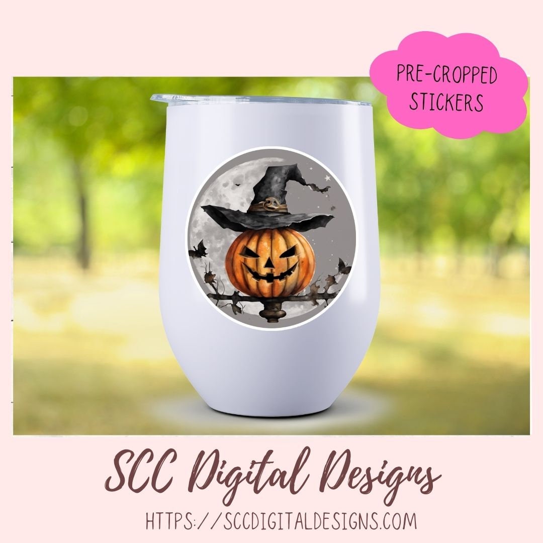 Spooky & Witchy Pumpkins Clipart Stickers for Digital & Paper Planners, Pre-Cropped Scrapbooking Embellishments, Halloween Fall PNG Accessories