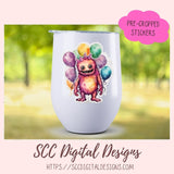 Cute Monsters Clipart Stickers for Digital & Paper Planners, Birthday PNG PreCropped Colorful Creatures for Kids Sticker Books Party Invites
