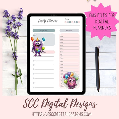 Cute Monsters Clipart Stickers for Digital & Paper Planners, Birthday PNG PreCropped Colorful Creatures for Kids Sticker Books Party Invites