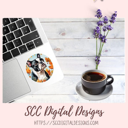 Boston Terrier Stickers for Digital & Paper Planners, Cute Dog Decal Printable Pre-Cropped Clipart, Animal Drawings for Junk Journaling