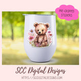 Whimsical Bear PNG Stickers for Digital or Paper Planners, Commercial Use Pre-Cropped Printable Wildlife Clipart Digital Scrapbooking