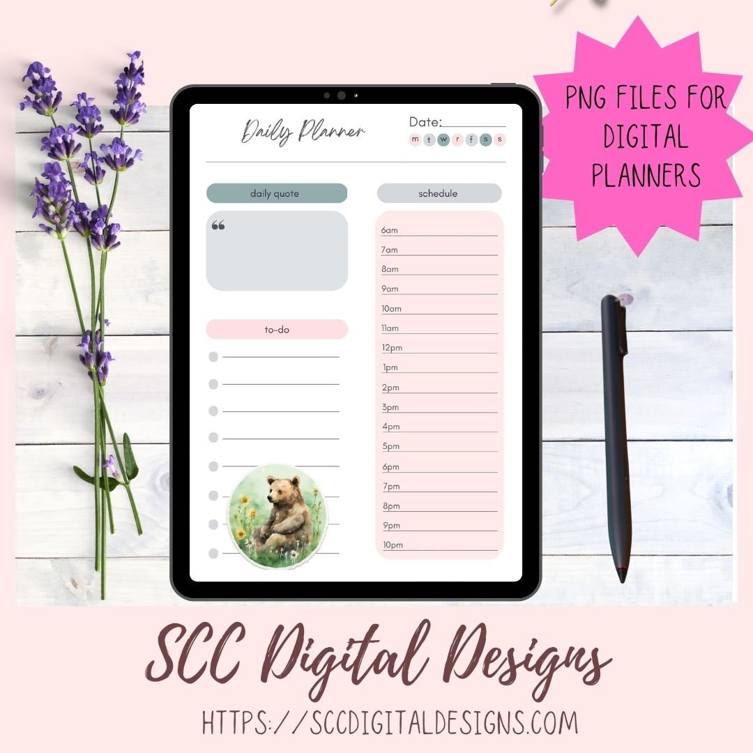 Whimsical Bear PNG Stickers for Digital or Paper Planners, Commercial Use Pre-Cropped Printable Wildlife Clipart Digital Scrapbooking