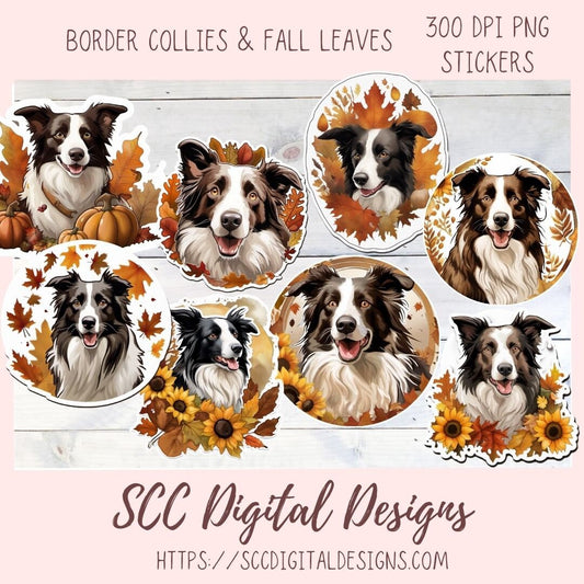 Fall Harvest Clipart Border Collie PNG Stickers for Digital or Paper Planners, Dog Lover Gift for Her Commercial Use Pre-Cropped Printable