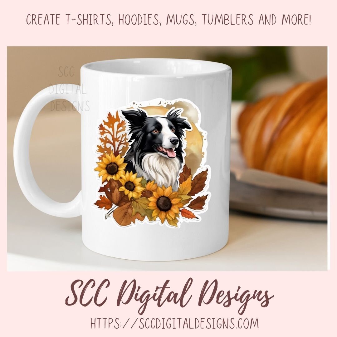 Fall Harvest Clipart Border Collie PNG Stickers for Digital or Paper Planners, Dog Lover Gift for Her Commercial Use Pre-Cropped Printable
