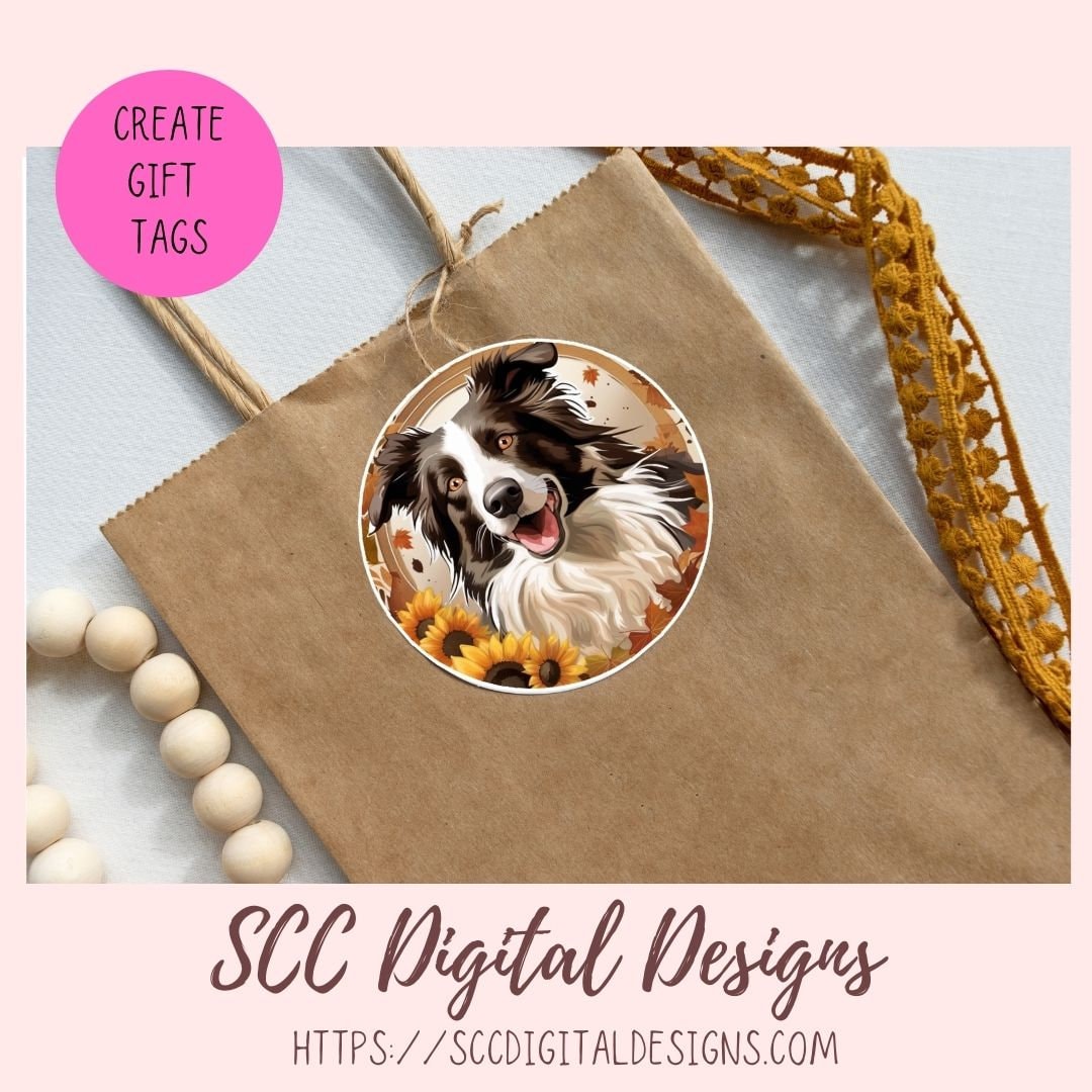 Fall Harvest Clipart Border Collie PNG Stickers for Digital or Paper Planners, Dog Lover Gift for Her Commercial Use Pre-Cropped Printable