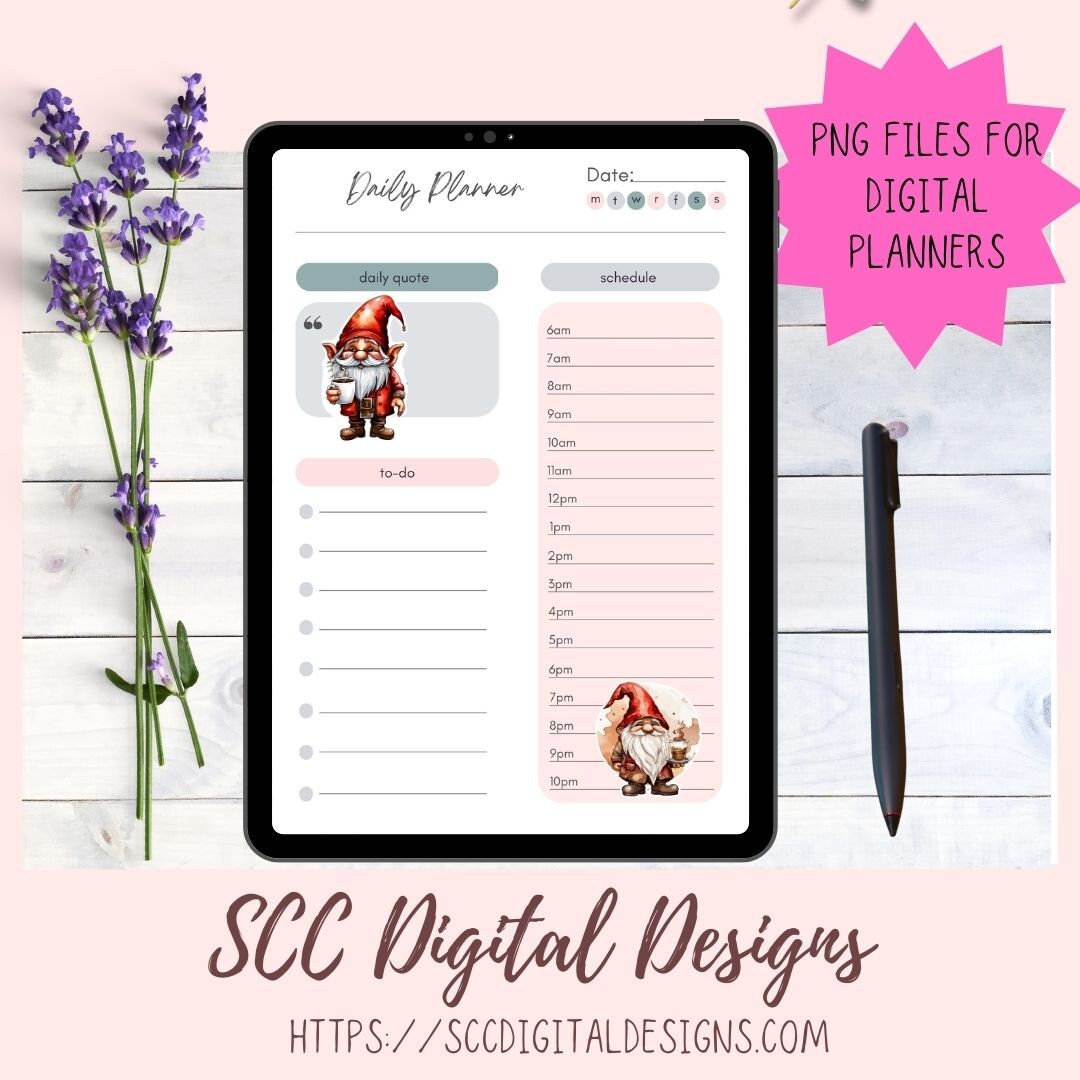 Coffee Gnome Stickers for Digital or Paper Planners, DIY Gift for Her Commercial Use Pre-Cropped Printable for Scrapbooking Journals Kids
