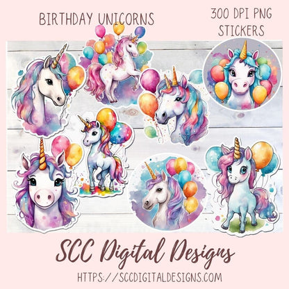 Birthday Unicorn Stickers for Digital Planners, Printable Planner Accessories for Scrapbooking & DIY Gift for Kids Sticker Book