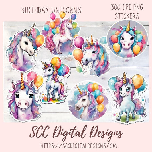 Birthday Unicorn Stickers for Digital Planners, Printable Planner Accessories for Scrapbooking & DIY Gift for Kids Sticker Book