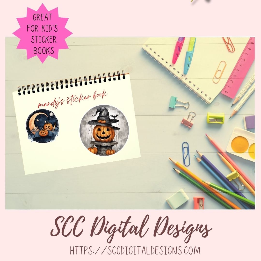 Spooky & Witchy Pumpkins Clipart Stickers for Digital & Paper Planners, Pre-Cropped Scrapbooking Embellishments, Halloween Fall PNG Accessories