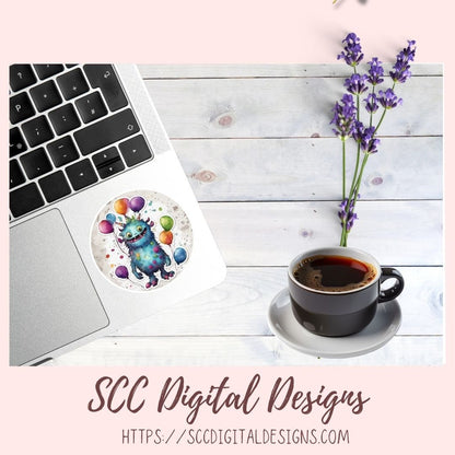 Cute Monsters Clipart Stickers for Digital & Paper Planners, Birthday PNG PreCropped Colorful Creatures for Kids Sticker Books Party Invites
