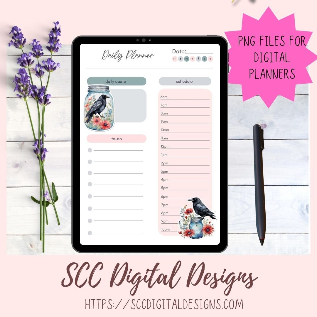 Crows and Blue Jars PNG Stickers for Digital & Paper Planners, Printable Pre-Cropped Clipart for Scrapbooking for Paper Planner Accessories