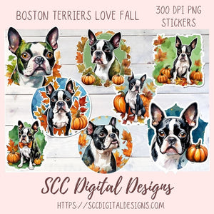 Boston Terrier Stickers for Digital & Paper Planners, Cute Dog Decal Printable Pre-Cropped Clipart, Animal Drawings for Junk Journaling