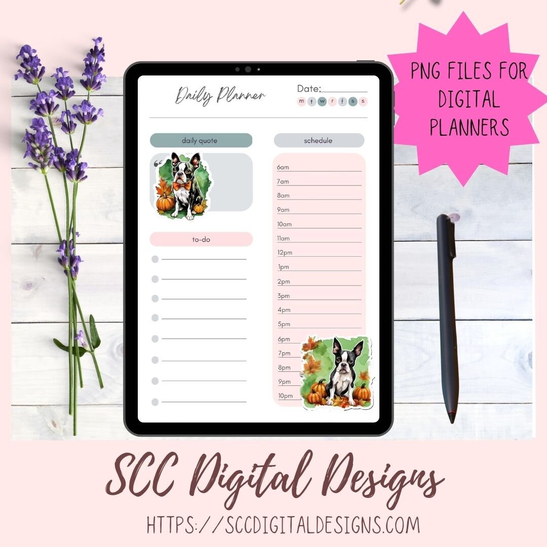 Boston Terrier Stickers for Digital & Paper Planners, Cute Dog Decal Printable Pre-Cropped Clipart, Animal Drawings for Junk Journaling