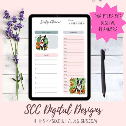 Boston Terrier Stickers for Digital & Paper Planners, Cute Dog Decal Printable Pre-Cropped Clipart, Animal Drawings for Junk Journaling