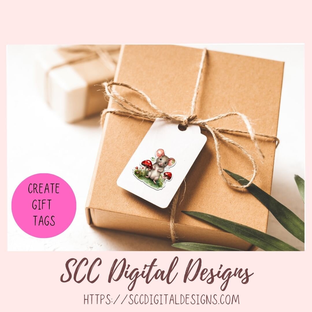 Cute Mice PNG Stickers for Digital & Paper Planners, Mushroom Mouse Decal Printable Pre-Cropped Clipart, Animal Drawings for Digital Scrapbooking & Junk Journals