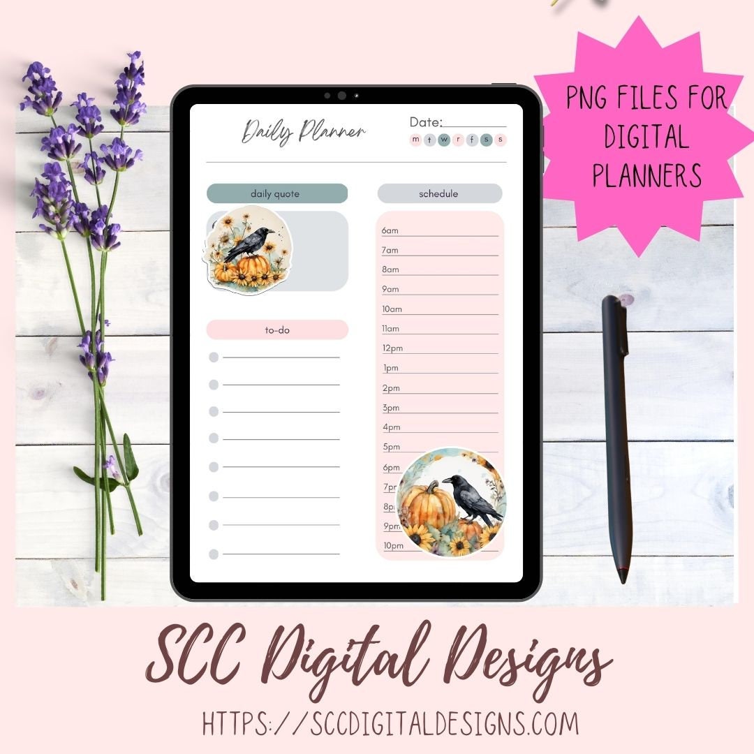 Fall Harvest Pumpkins Crows & Sunflowers PNG Stickers for Digital or Paper Planners, Commercial Use Pre-Cropped Printable Halloween Clipart