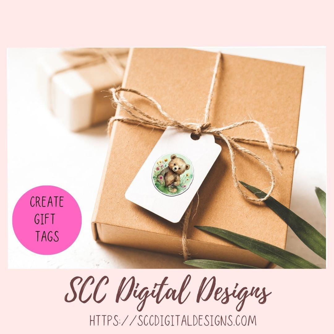 Whimsical Bear PNG Stickers for Digital or Paper Planners, Commercial Use Pre-Cropped Printable Wildlife Clipart Digital Scrapbooking