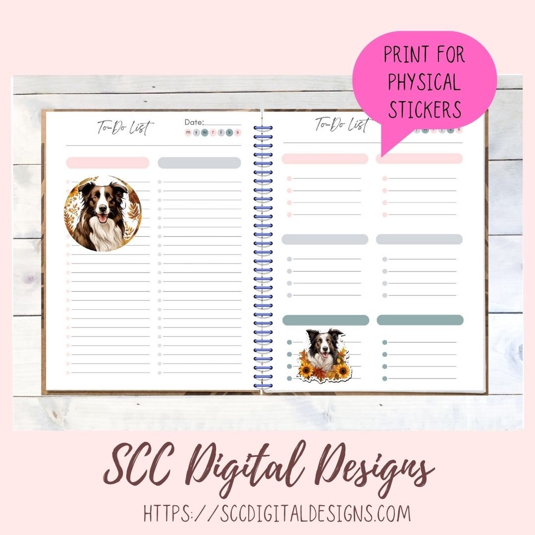 Fall Harvest Clipart Border Collie PNG Stickers for Digital or Paper Planners, Dog Lover Gift for Her Commercial Use Pre-Cropped Printable
